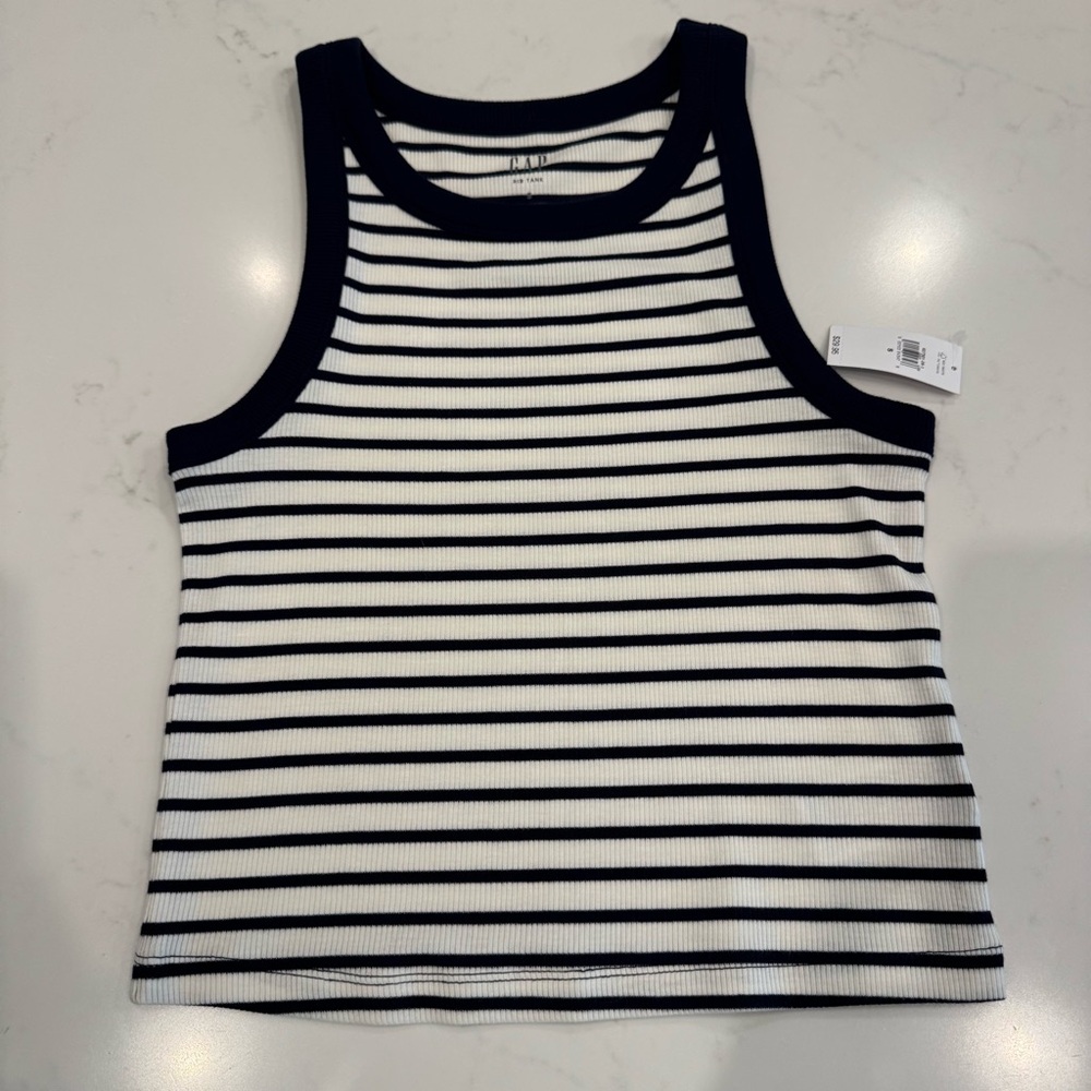 Gap Rib Stripe Ribbed Tank : Cream / Navy : Small